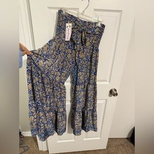 Boho Patterned Wide-Leg Pants and tie top matching set NWT